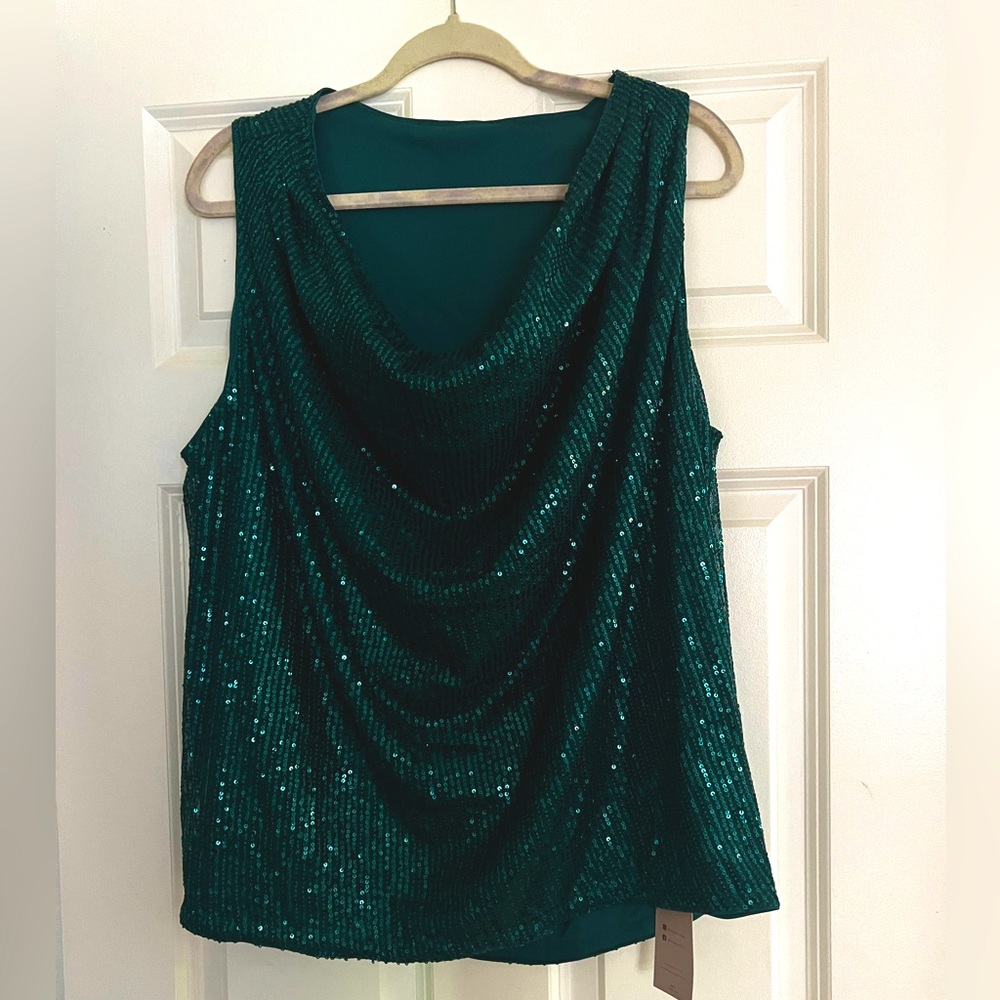 NWT Green Sequined Sleeveless Top 3XL